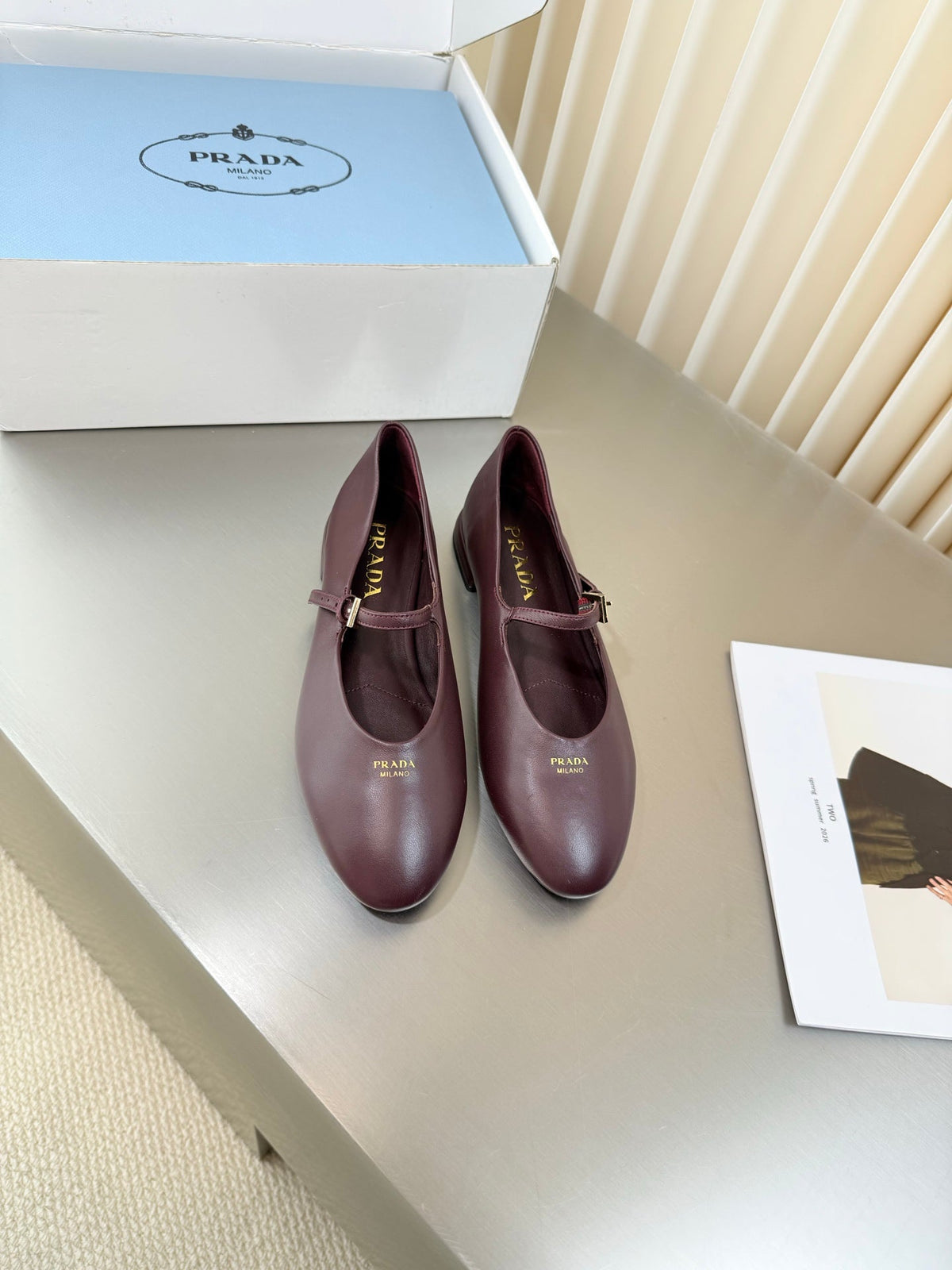 PRADA 26S BALLERINAS IN BURGUNDY SMOOTH CALFSKIN
