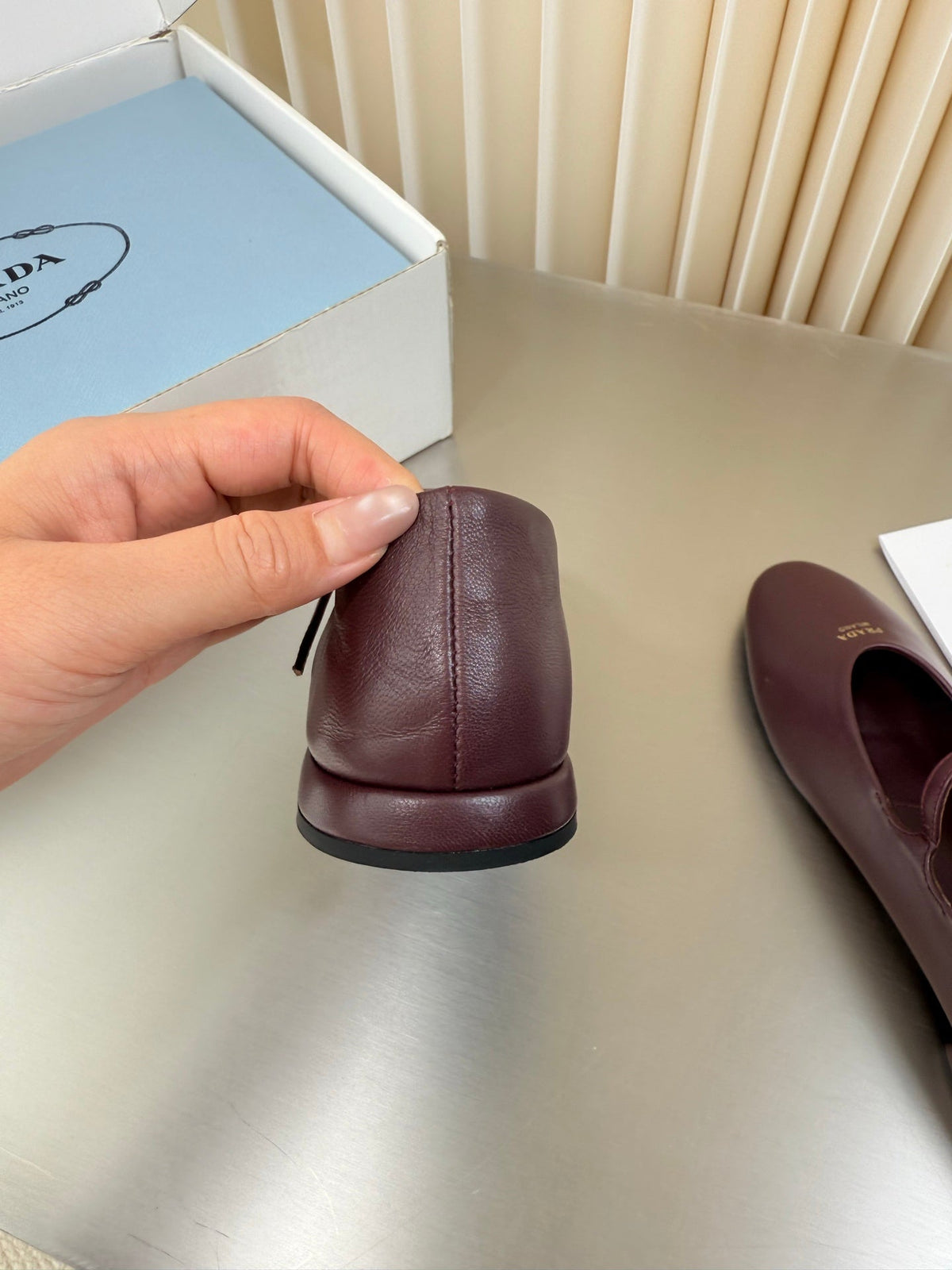 PRADA 26S BALLERINAS IN BURGUNDY SMOOTH CALFSKIN