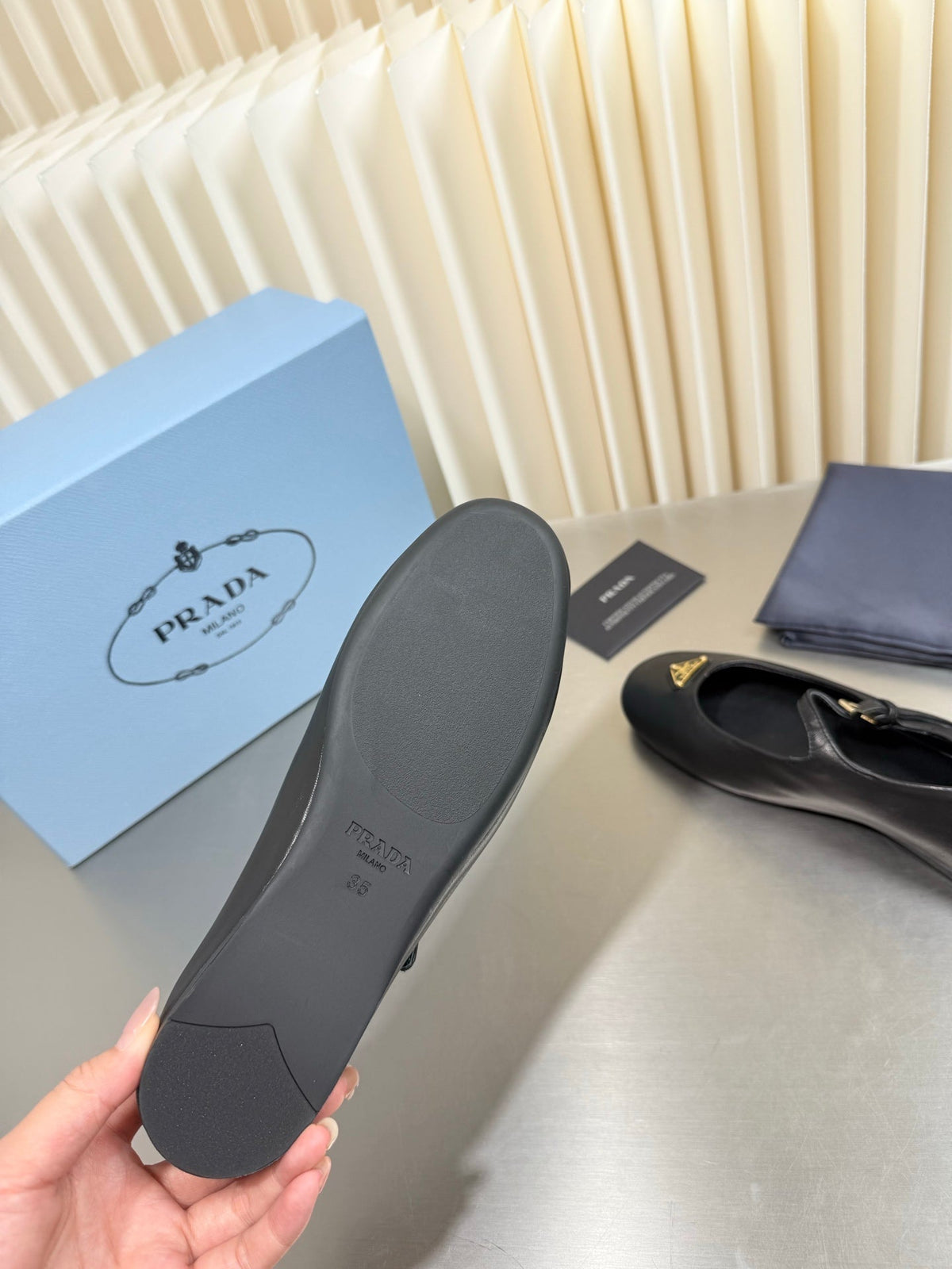 PRADA 26S MARY JANE FLATS IN BLACK CALFSKIN STYLE 2