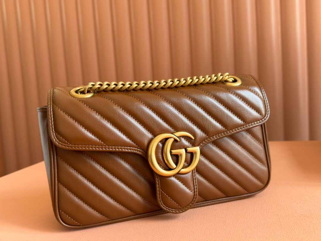MARMONT MEDIUM SHOULDER BAG 26 IN BROWN MATELASSE CHEVRON LAMBSKIN