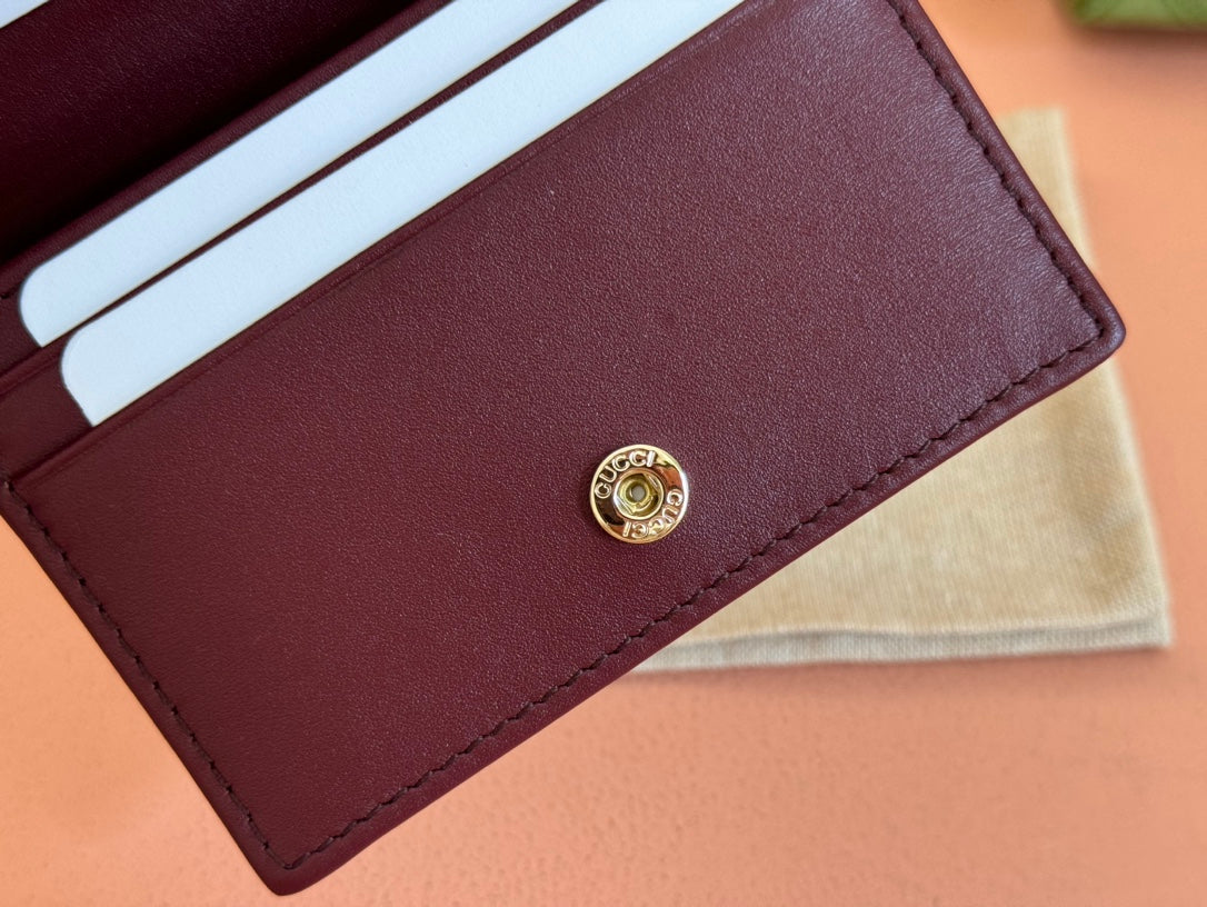 HORSEBIT 1955 CARD CASE WALLET 11 IN BEIGE DARK BROWN NEW GG AND ROSSO ANCORA RED CALFSKIN