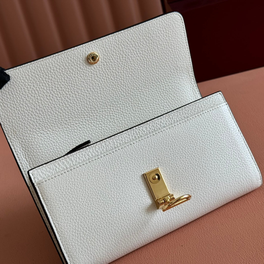 SOFTBIT CONTINENTAL WALLET 19 IN WHITE GRAINY CALFSKIN GOLD HARDWARE