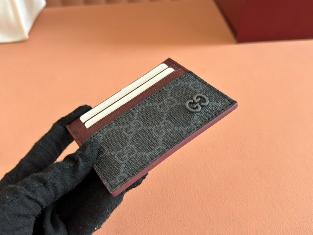 GG CARD CASE 10 BICOLOR IN GREY AND RED GG CALFSKIN