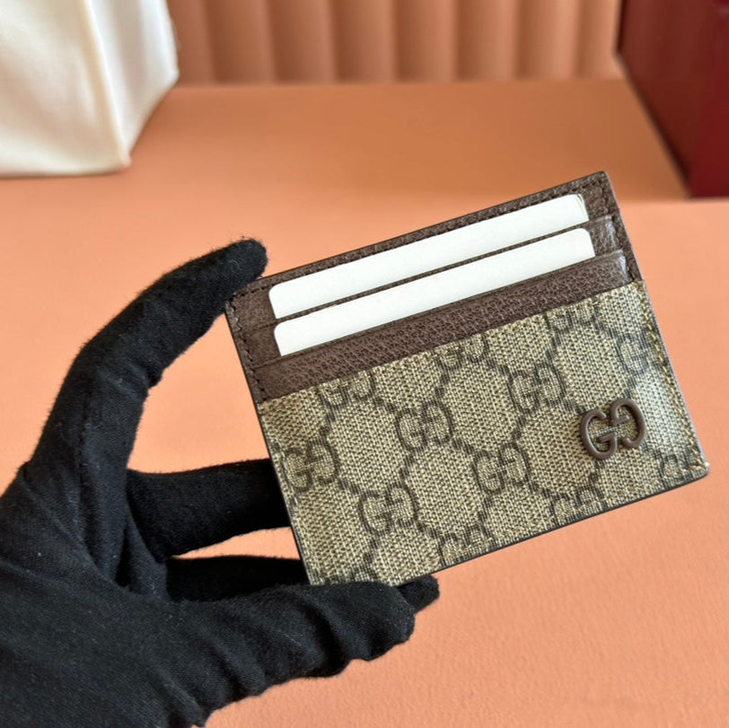 GG CARD CASE 10 IN BEIGE AND BROWN GG CALFSKIN