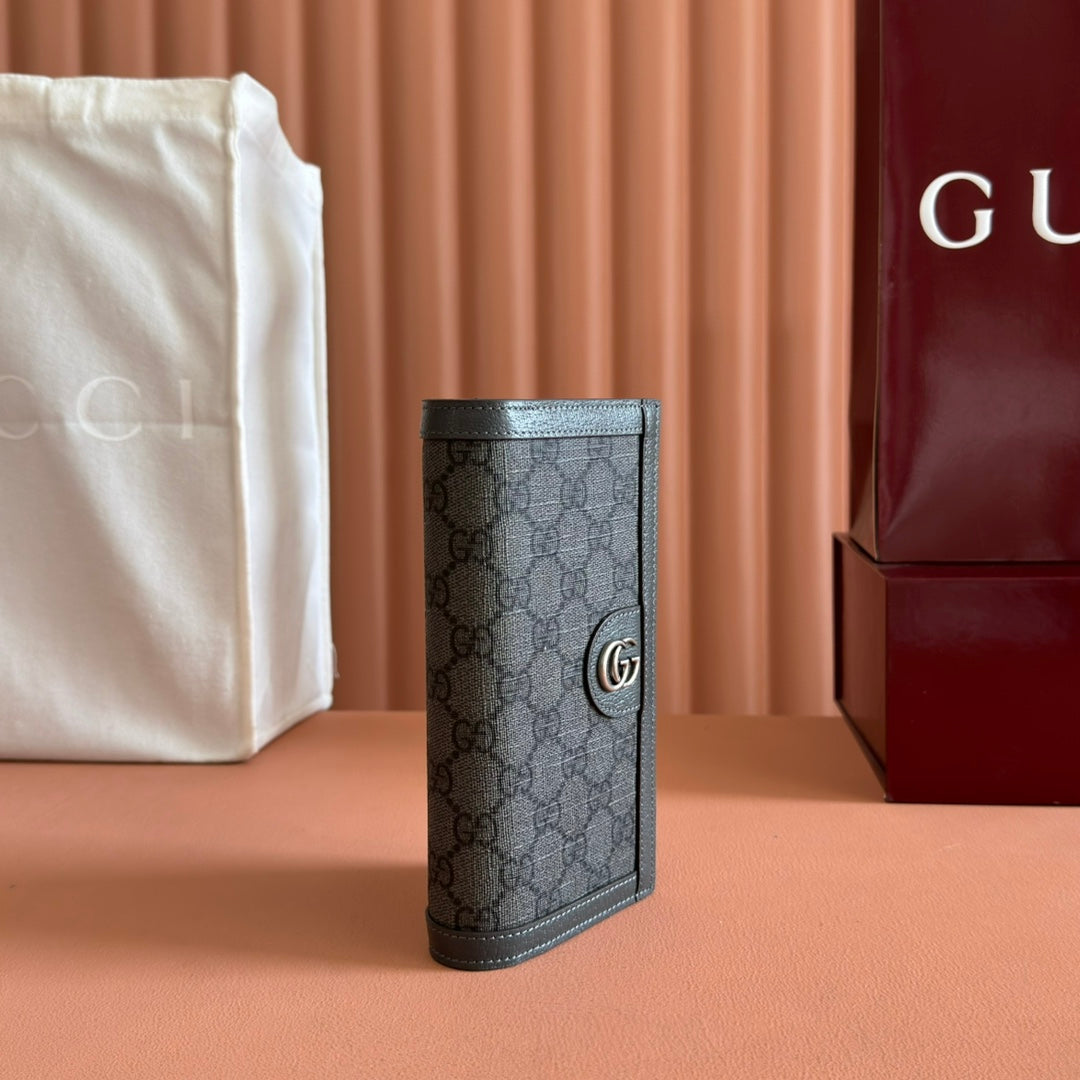 OPHIDIA CARD CASE 19 IN DARK GREY COATED FABRIC AND CALFSKIN