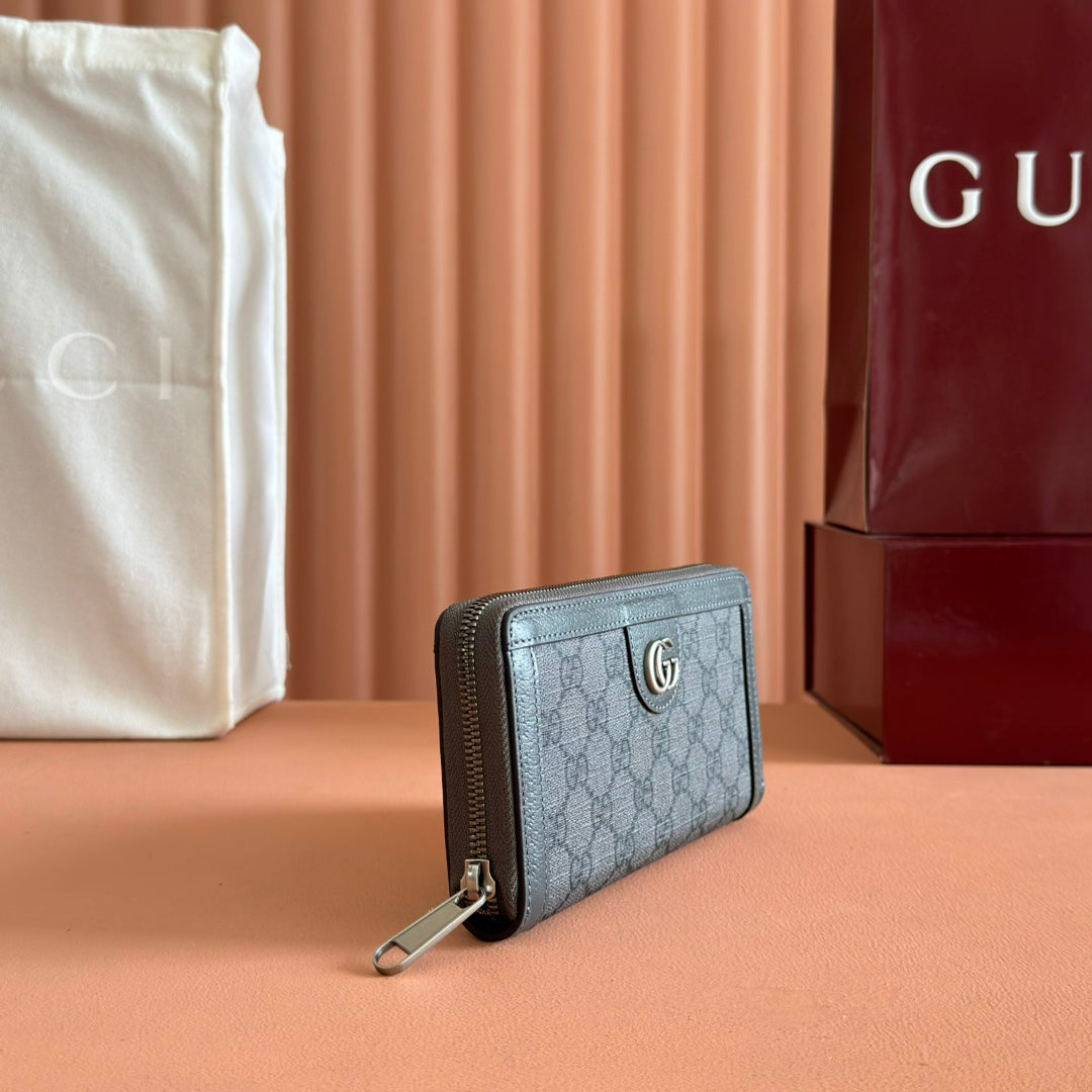 OPHIDIA ZIP AROUND WALLET 19 IN DARK GREY COATED FABRIC AND CALFSKIN
