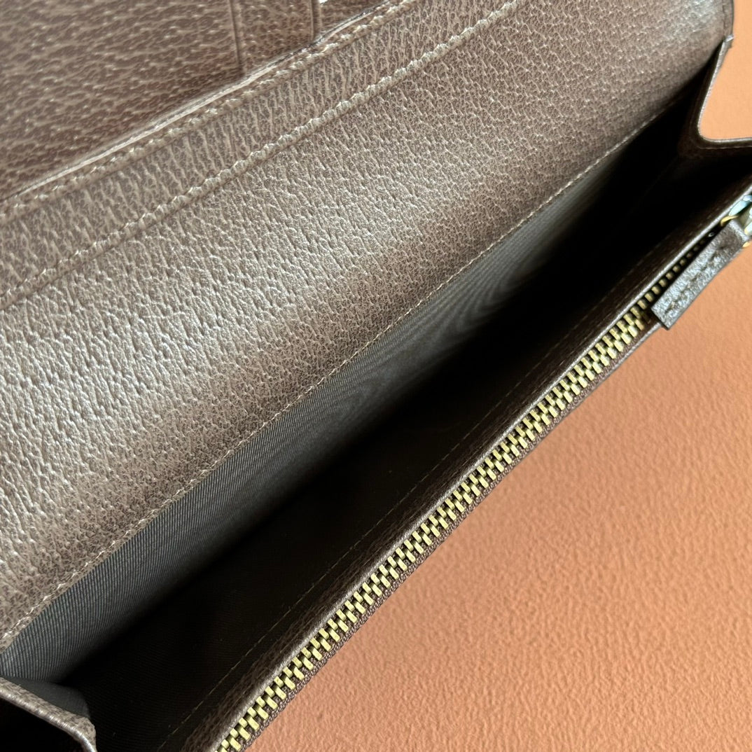 OPHIDIA CARD CASE 19 IN BEIGE BROWN COATED FABRIC AND CALFSKIN