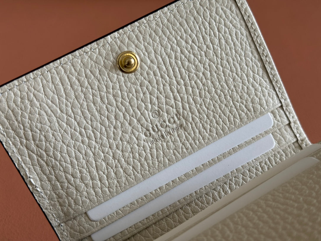 MARMONT BI-COLOUR CARD CASE WALLET 11 IN BEIGE EBONY GG CANVAS WHITE CALFSKIN
