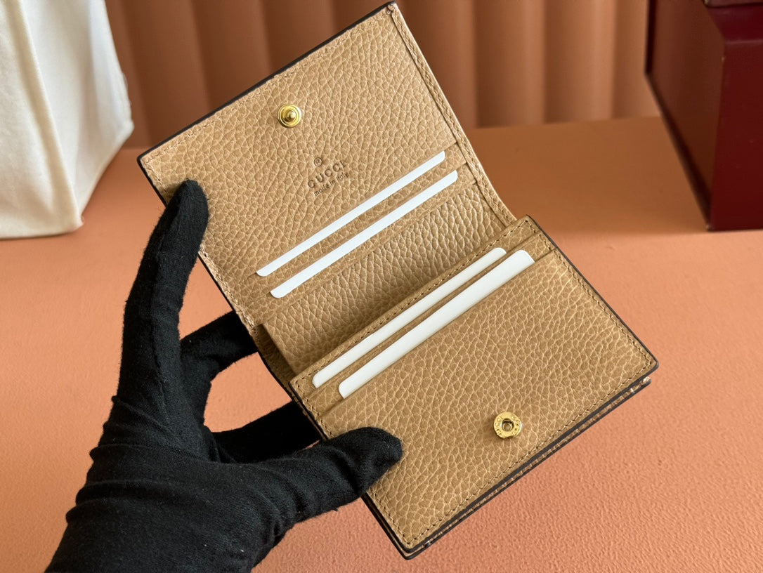 MARMONT BI-COLOUR CARD CASE WALLET 11 IN BEIGE EBONY GG CANVAS BROWN CALFSKIN