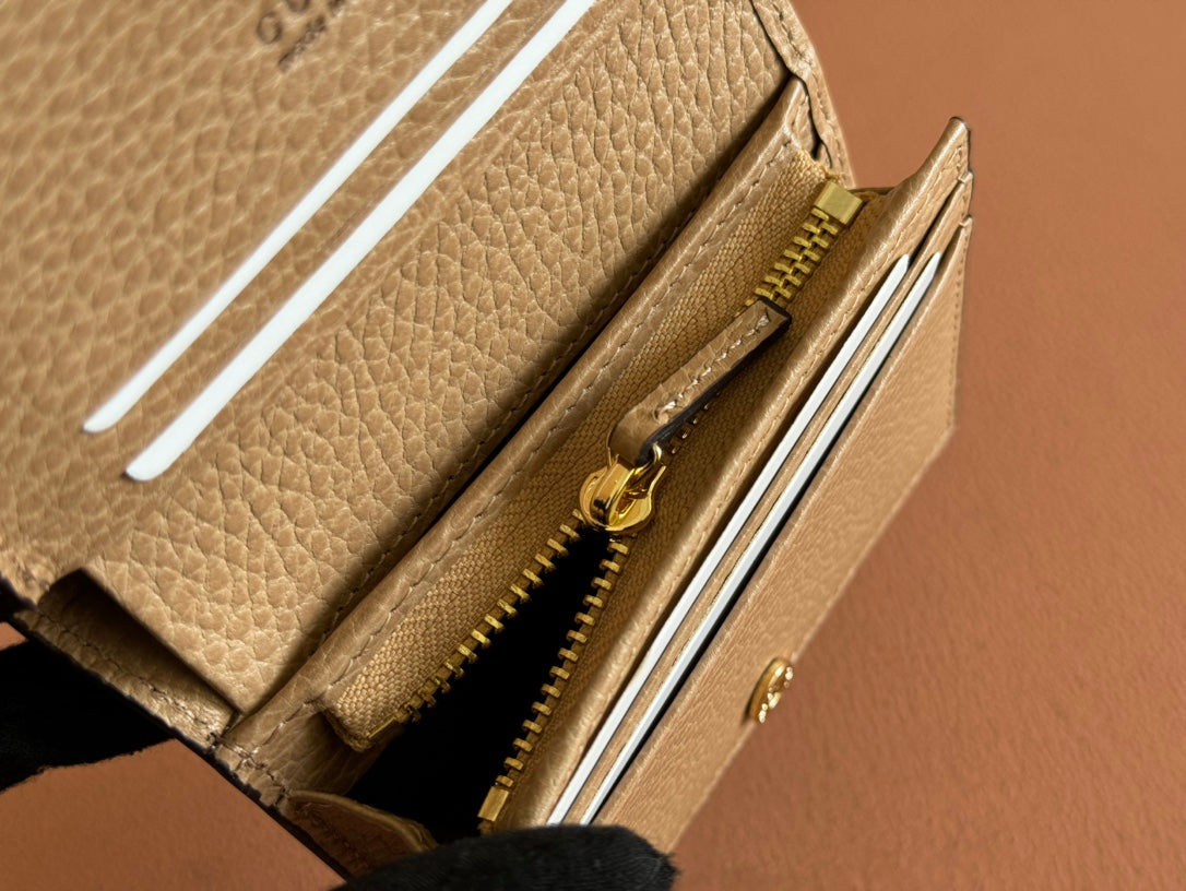 MARMONT BI-COLOUR CARD CASE WALLET 11 IN BEIGE EBONY GG CANVAS BROWN CALFSKIN