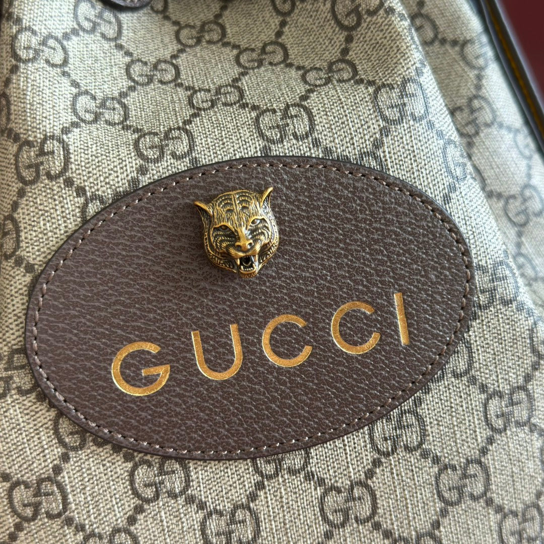 GUCCI DRAWSTRING BACKPACK TIGER HEAD 27 IN BROWN CANVAS