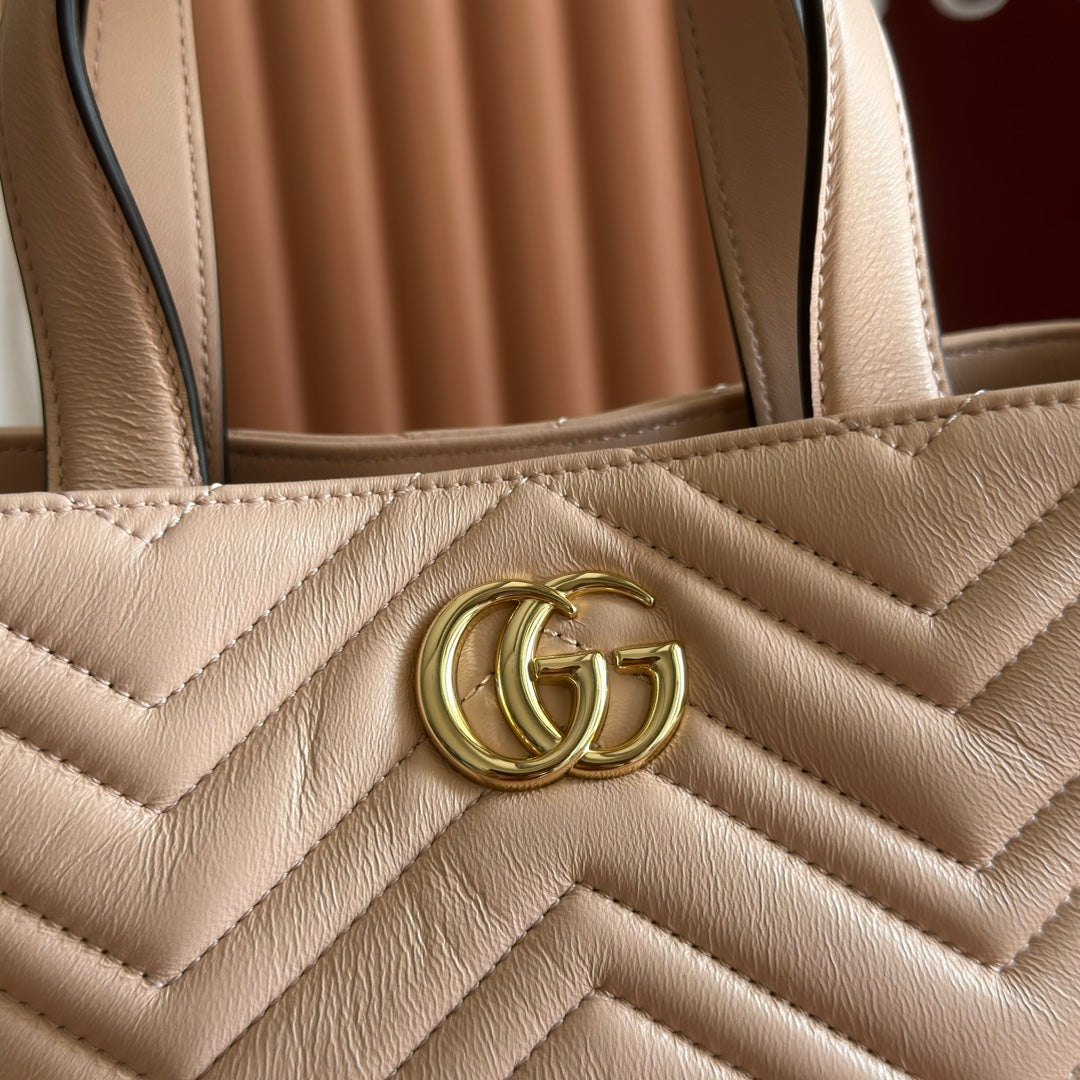 GUCCI 25S SMALL TOTE BAG 29 CM IN NUDE PINK CALFSKIN WITH GOLD HARDWARE