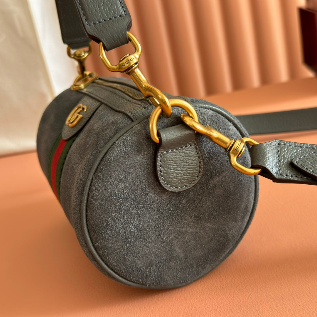 GUCCI 25S OPHIDIA MINI SHOULDER BAG 19 CM IN GREY SUEDE