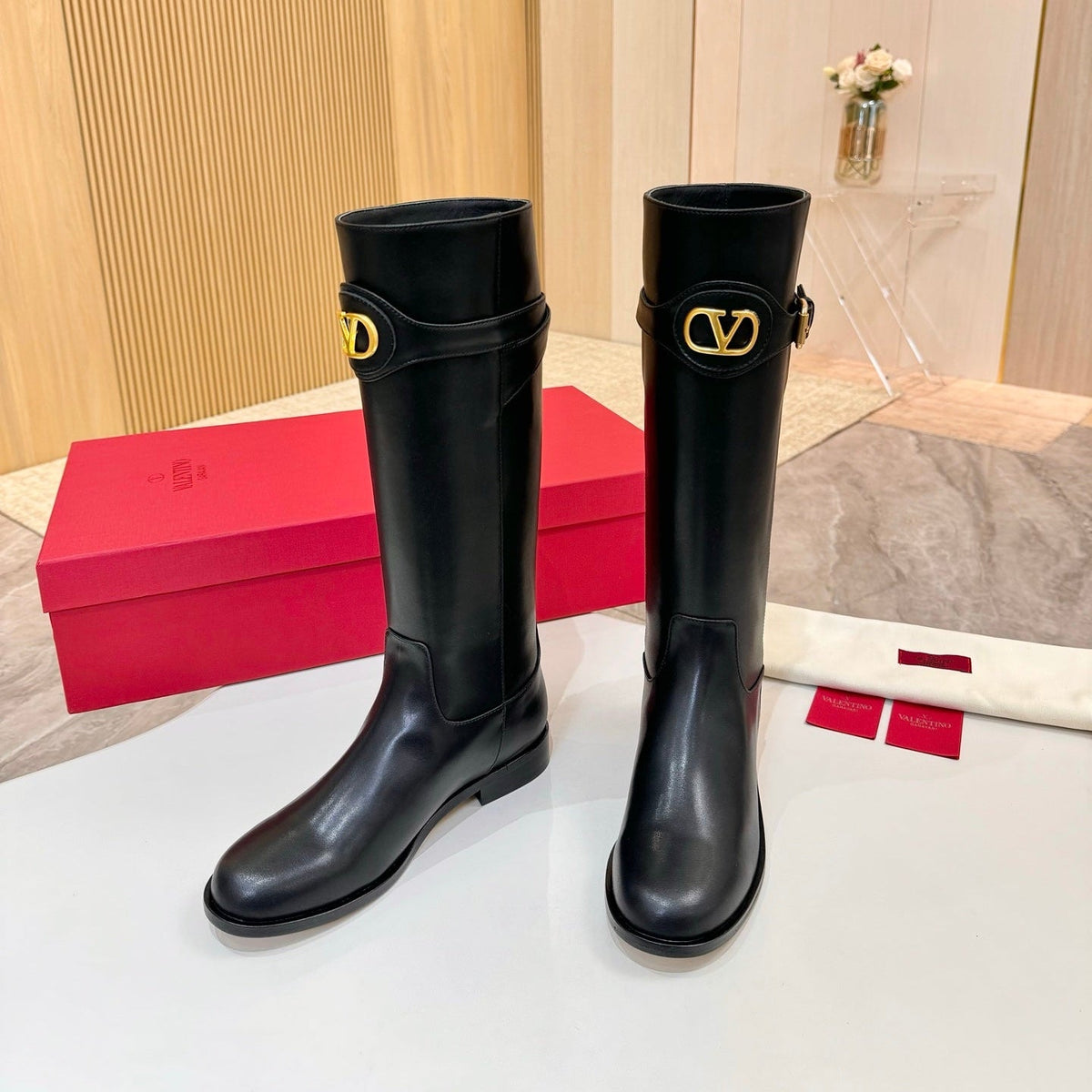VALENTINO 26S TALL BOOTS IN BLACK CALFSKIN