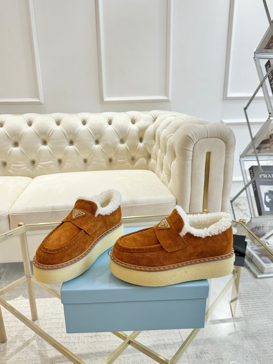 SUEDE LOAFER BRONZE BROWN WITH SHEARLING LINING
