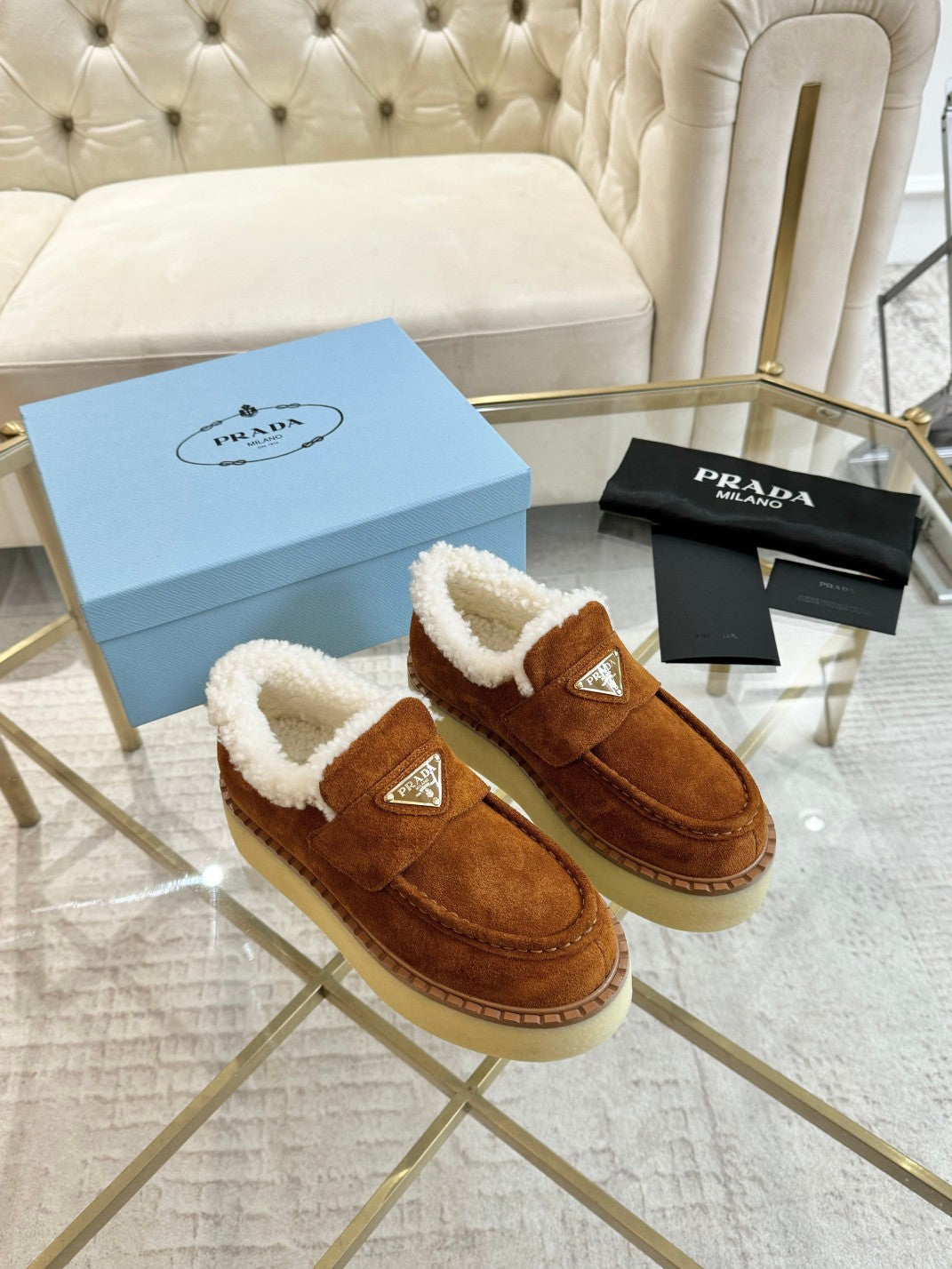 SUEDE LOAFER BRONZE BROWN WITH SHEARLING LINING