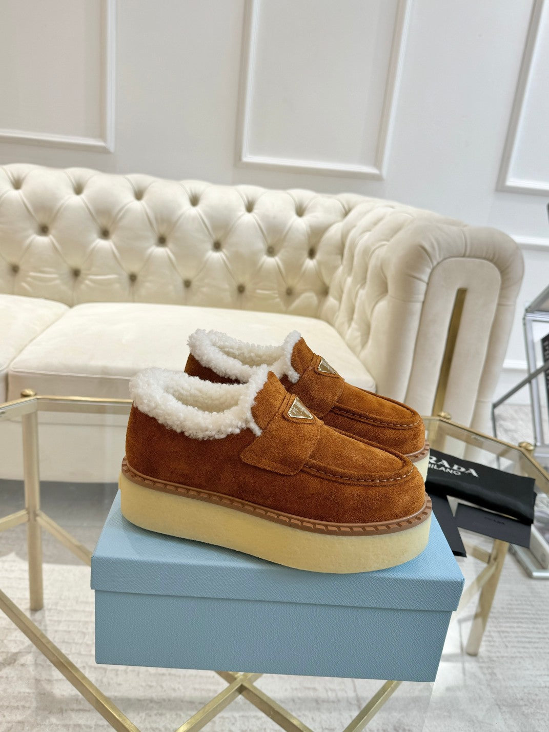 SUEDE LOAFER BRONZE BROWN WITH SHEARLING LINING