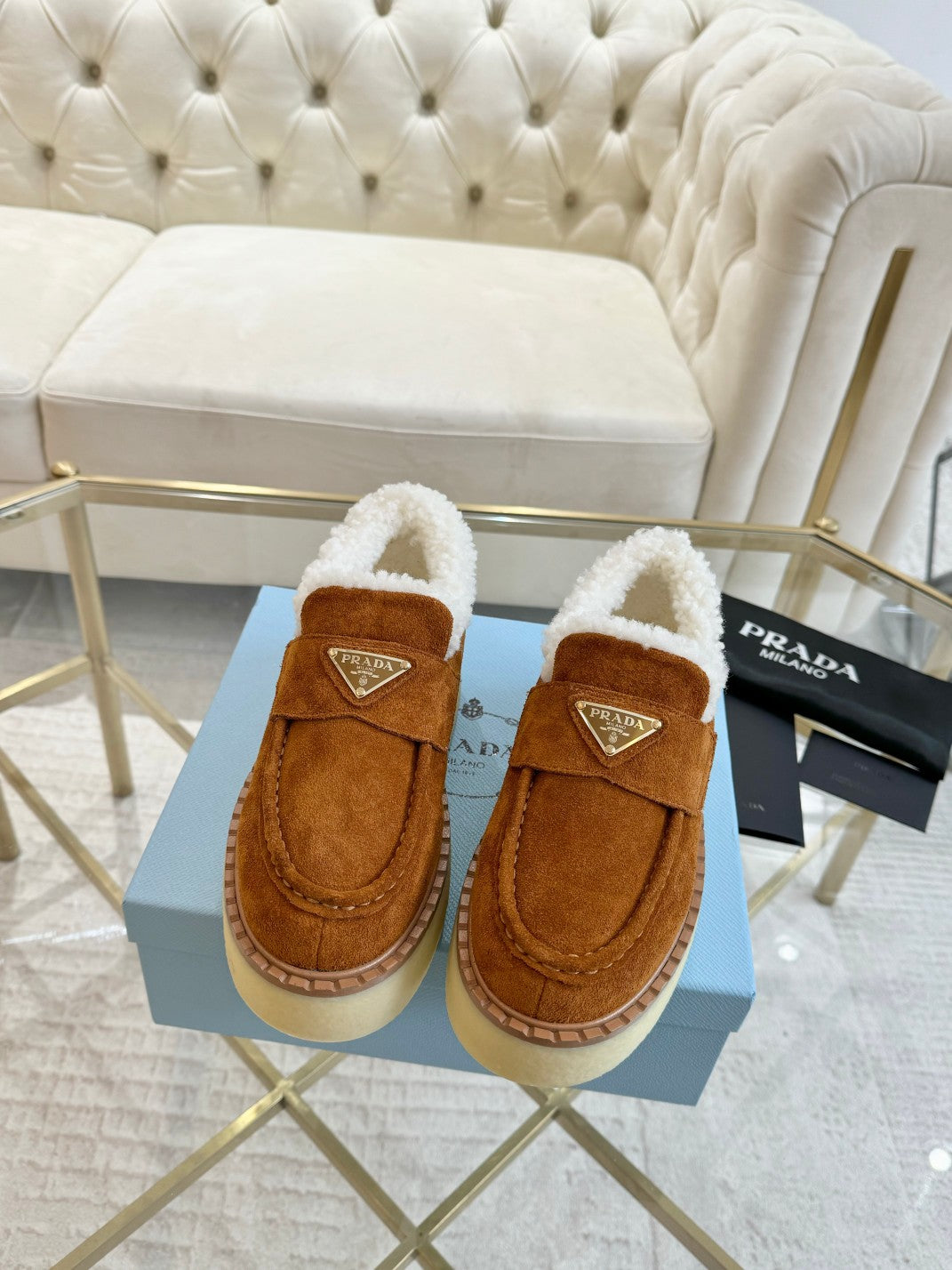 SUEDE LOAFER BRONZE BROWN WITH SHEARLING LINING