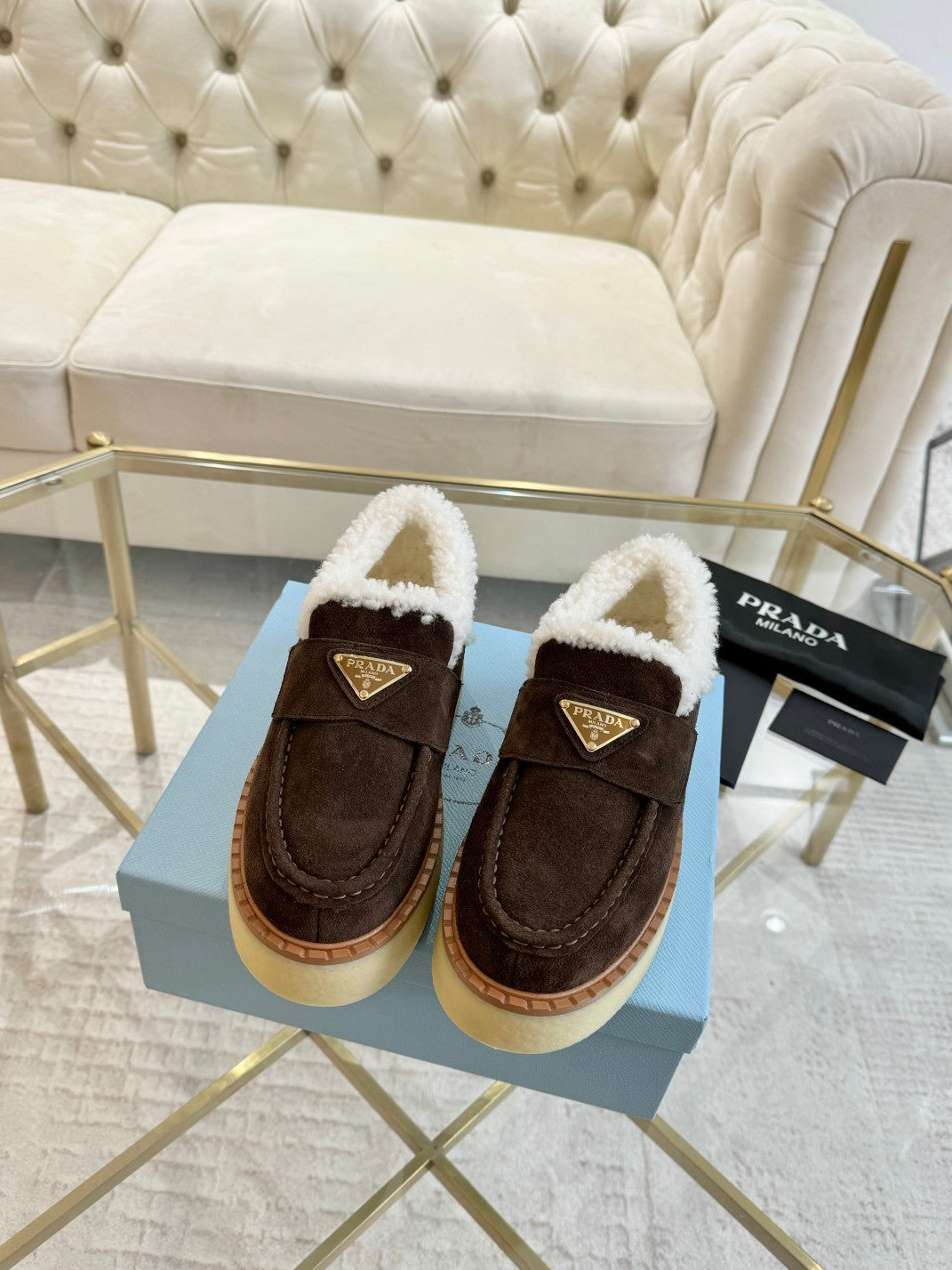 SUEDE LOAFER CHOCOLATE WITH SHEARLING LINING