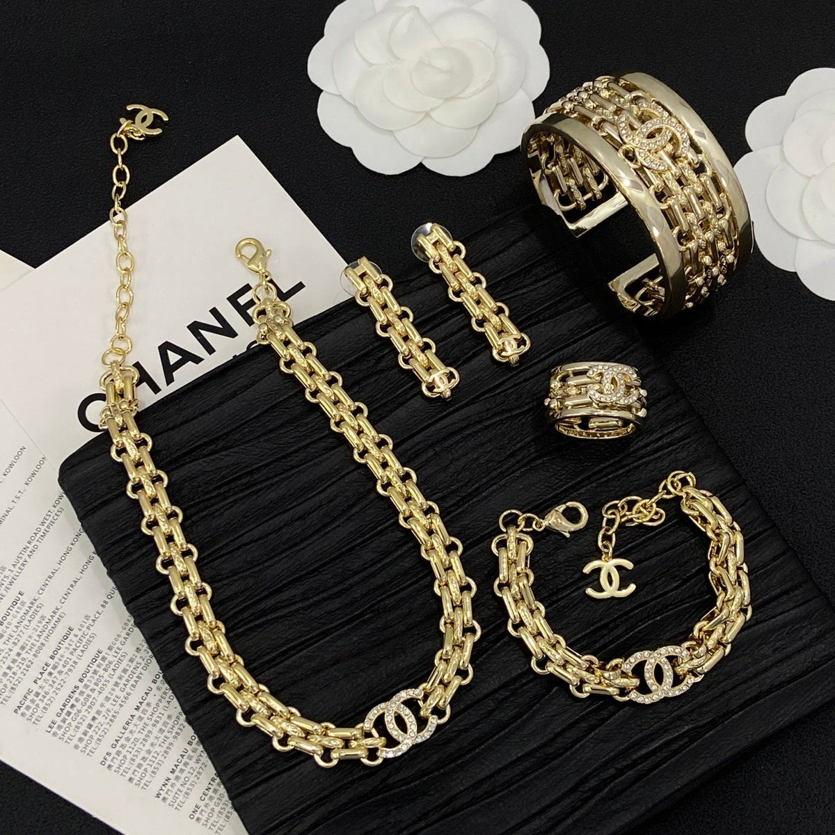 Maximalism CC Design 5 Set (Earrings+ Ring + Bracelet + Bracelet 2 +Necklace) - Gold mysite