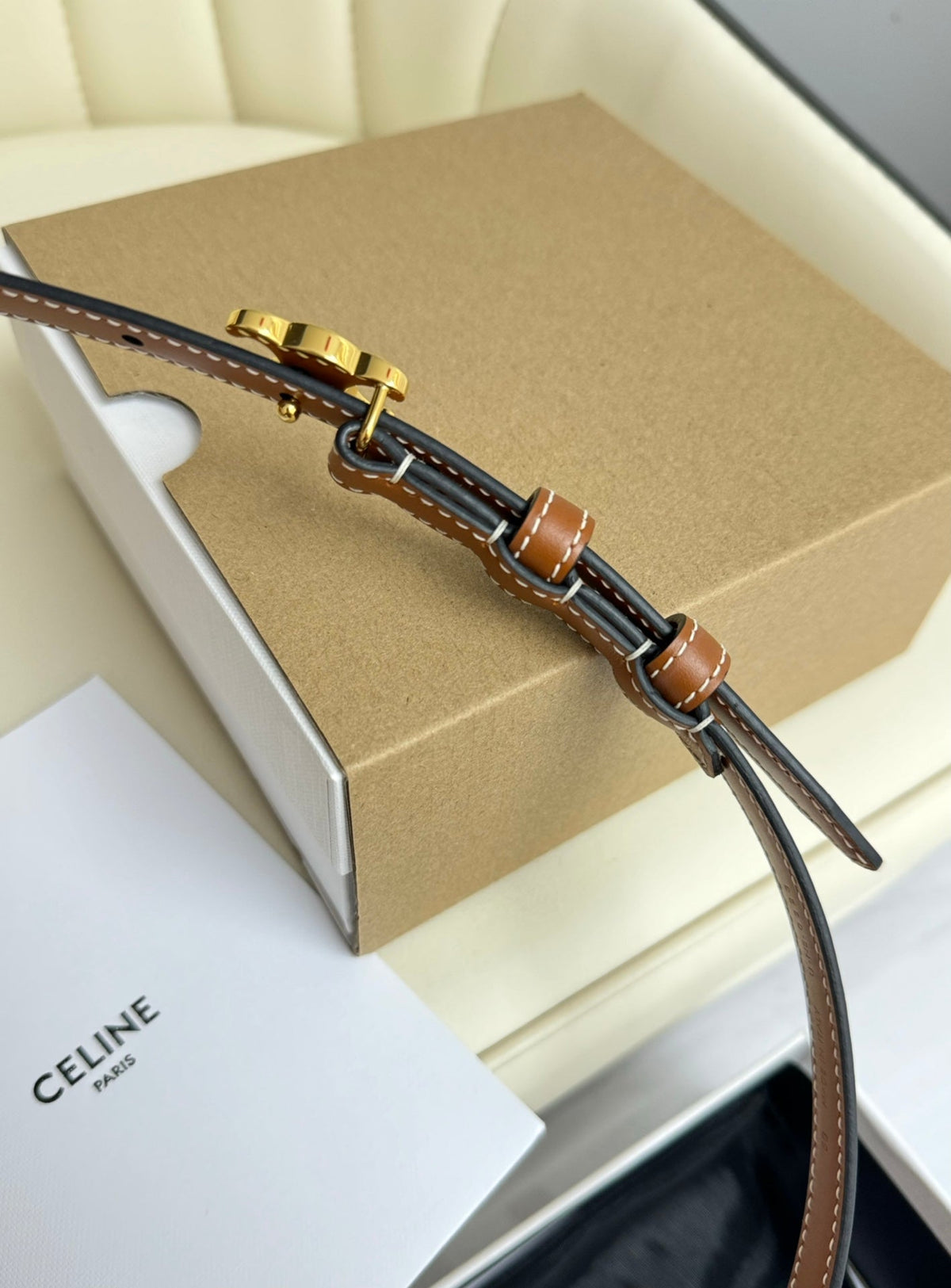 MINI TRIOMPHE BELT 13 MM BRONZE BROWN LEATHER GOLD HARDWARE mysite