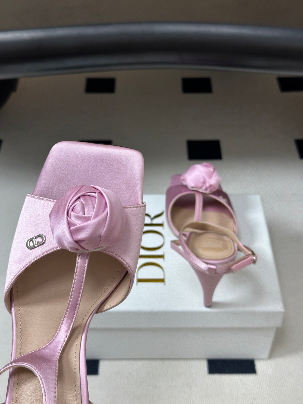 DIOR 26S ROSE HEELED SANDALS 85MM IN PINK SATIN