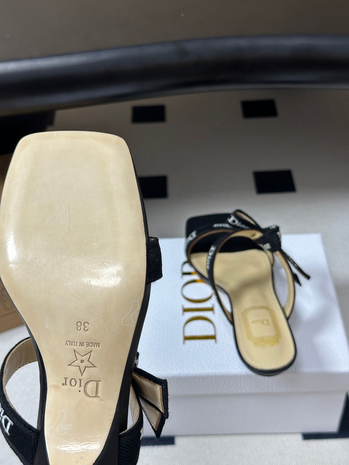 DIOR 26S J'ADIOR MULE SANDALS 35MM IN BLACK CALFSKIN WITH LOGO RIBBON