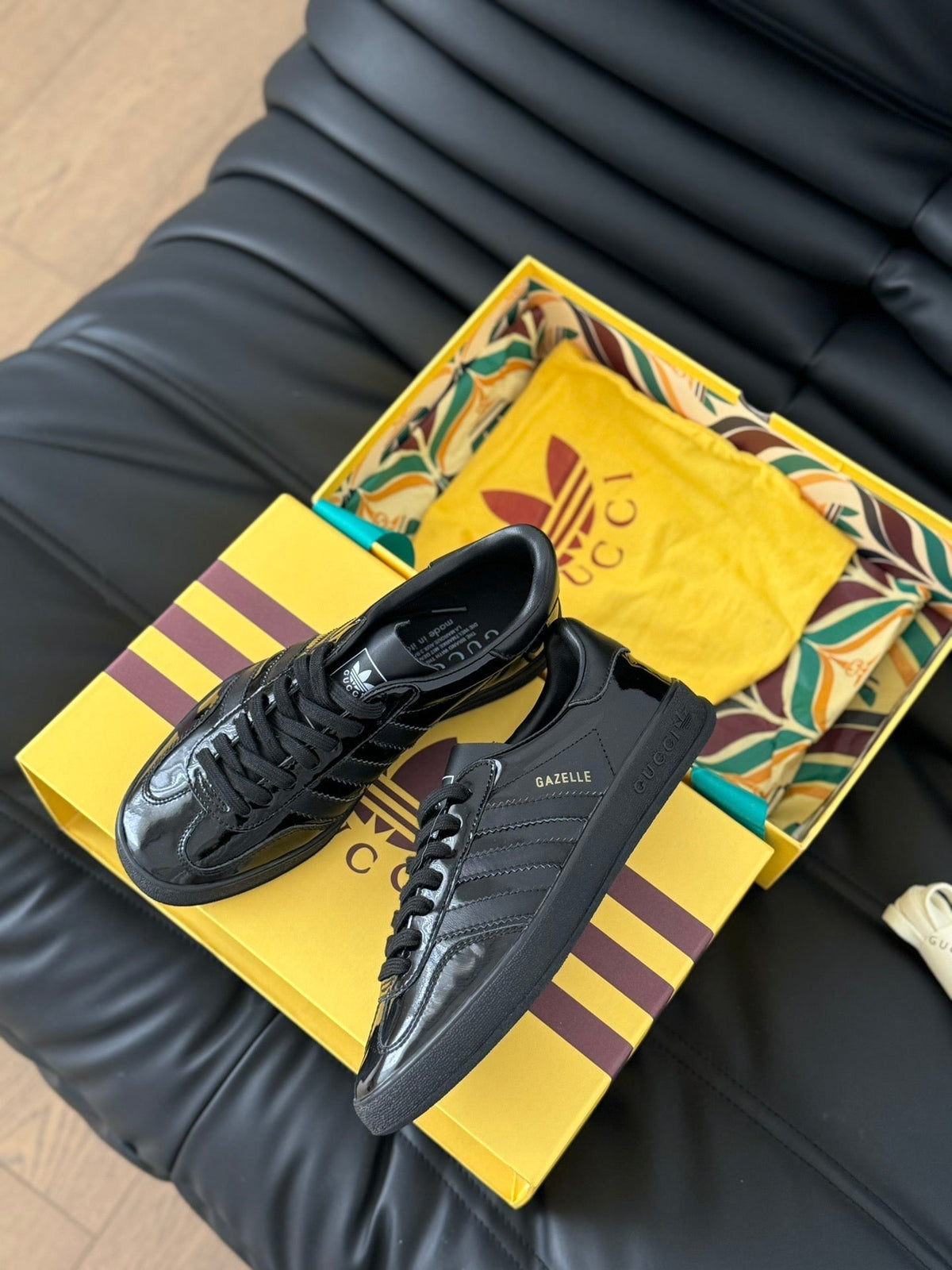 GG & ADIDAS GAZELLE SNEAKER GLOSSY BLACK CALFSKIN