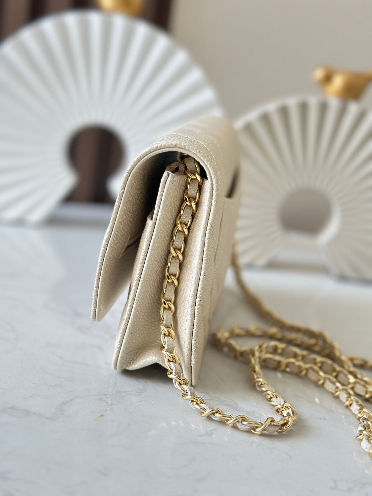CHANEL 25S WALLET ON CHAIN 19 IN CREAM WHITE CAVIAR