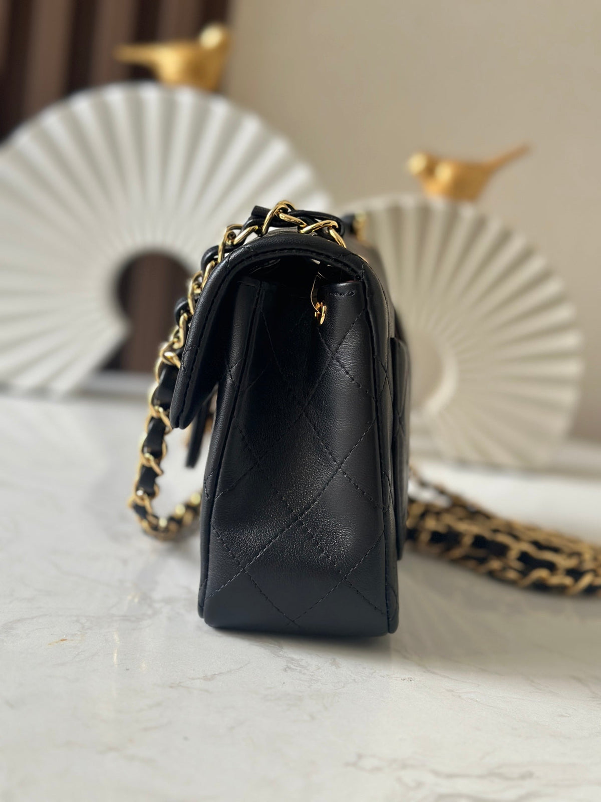 CHANEL 25S MINI FLAP BAG 18 IN BLACK LAMBSKIN WITH GOLD HARDWARE