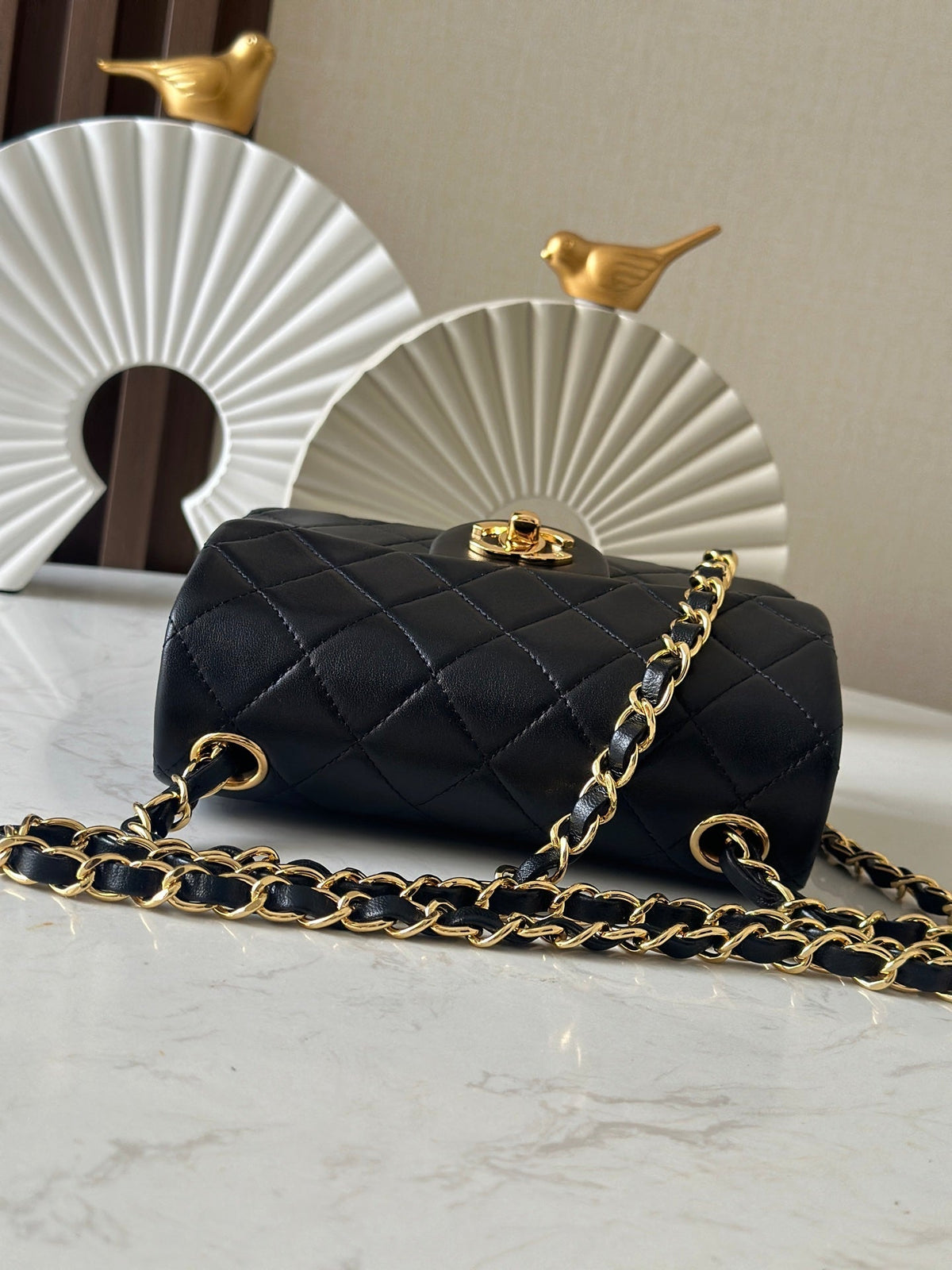 CHANEL 25S MINI FLAP BAG 18 IN BLACK LAMBSKIN WITH GOLD HARDWARE