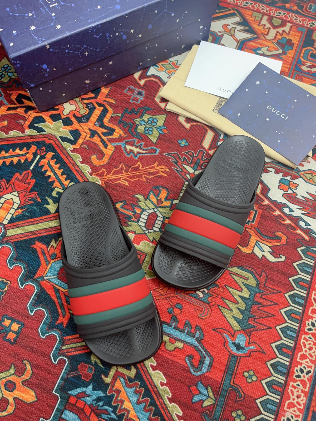 GG WEB SLIDE SANDAL BLACK RUBBER