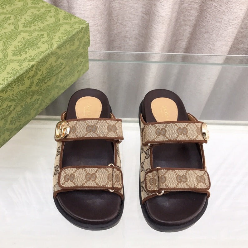 GG Rubber Sole Logo Sandals Brown Caro