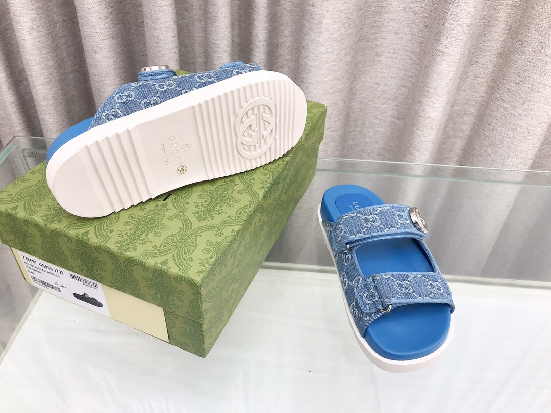 GG Rubber Sole Logo Sandals Blue Caro