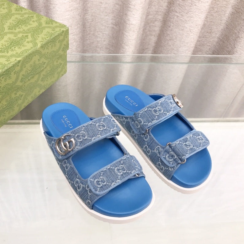 GG Rubber Sole Logo Sandals Blue Caro