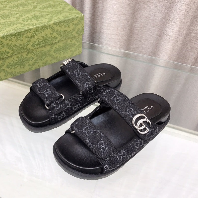 GG Rubber Sole Logo Sandals Black Caro