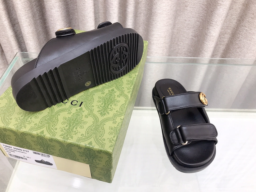 GG Rubber Sole Logo Sandals Black