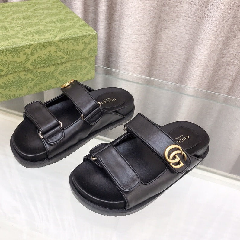 GG Rubber Sole Logo Sandals Black