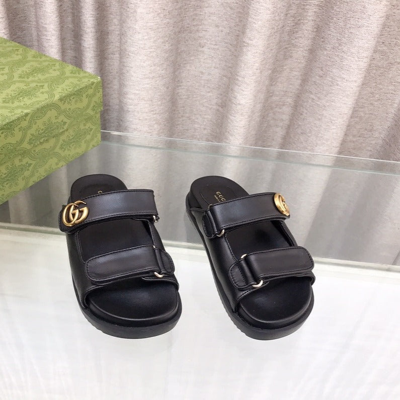 GG Rubber Sole Logo Sandals Black