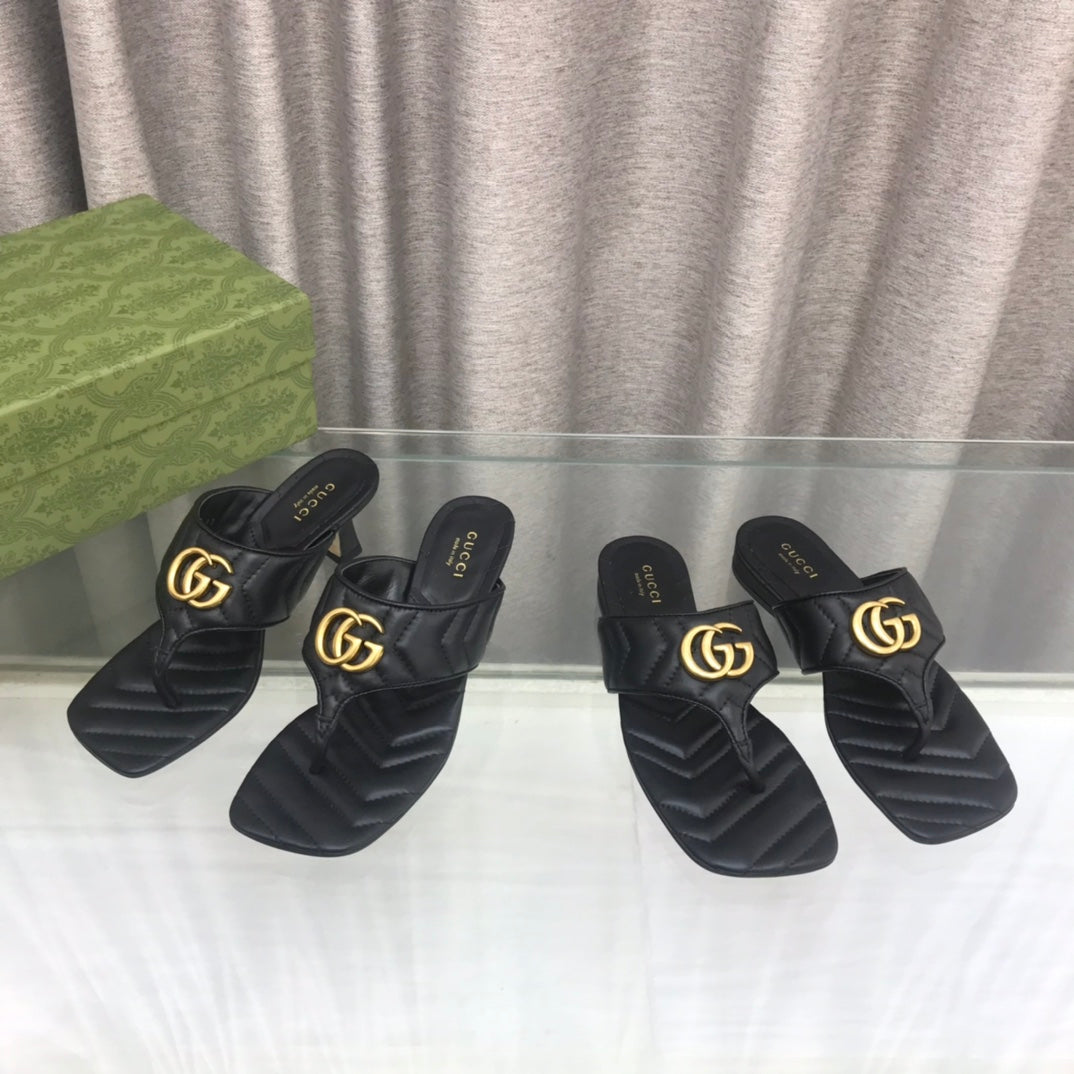 GG marmont logo - embellished mattelasse leather sandal in black