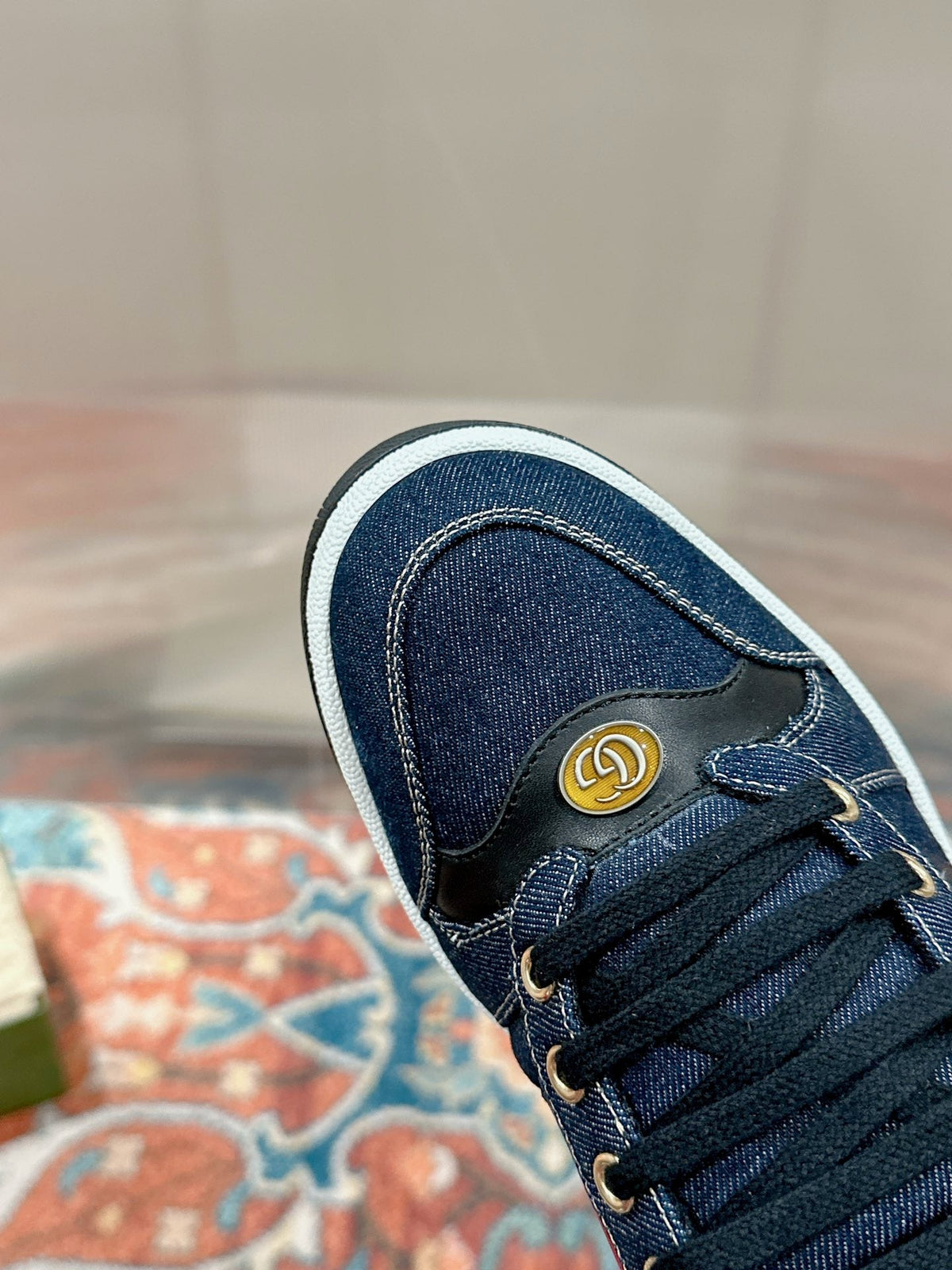 GUCCI 26S SCREENER SNEAKER IN DARK BLUE DENIM AND LEATHER