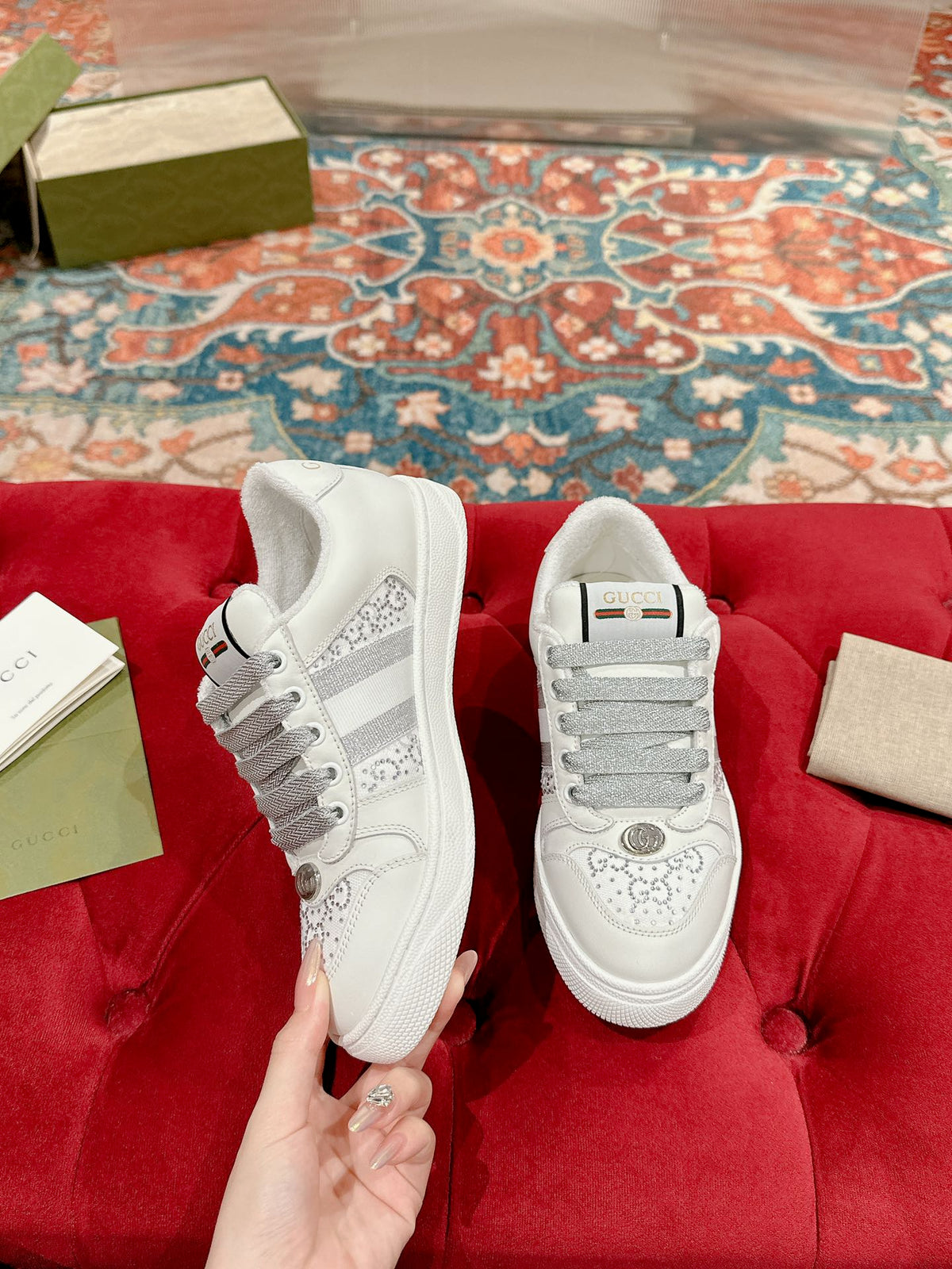 GUCCI 26S SCREENER SNEAKER IN WHITE CALFSKIN