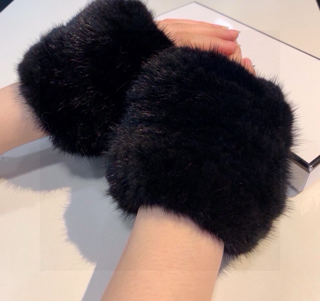 FINGERLESS HALF GLOVES IN BLACK RABBIT FUR 462278