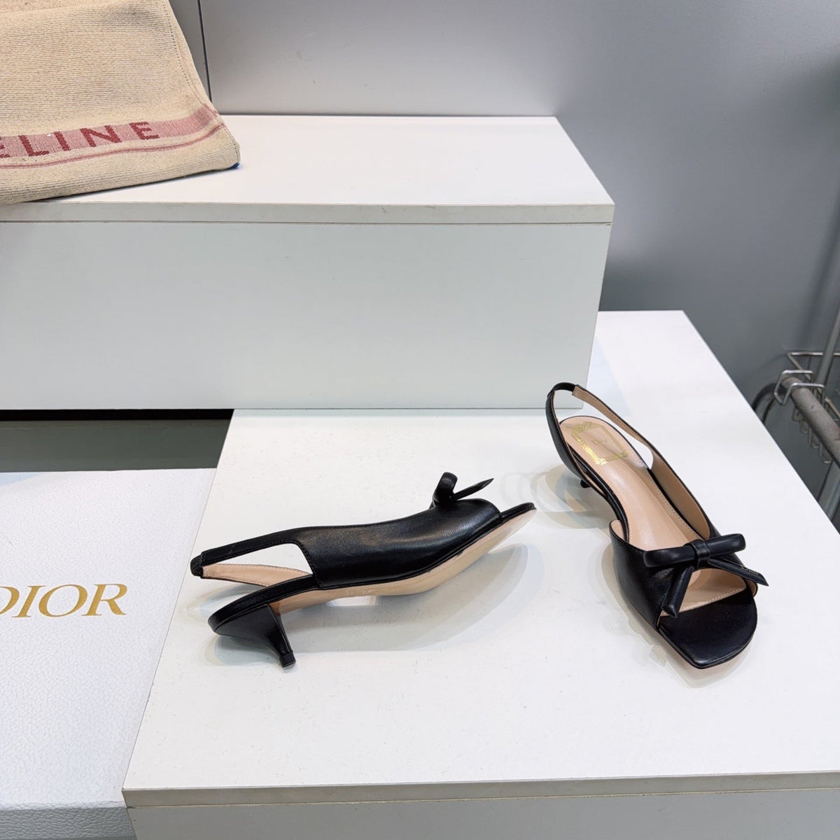 DIOR 26S BOW SLINGBACK SANDALS 45MM IN BLACK CALFSKIN