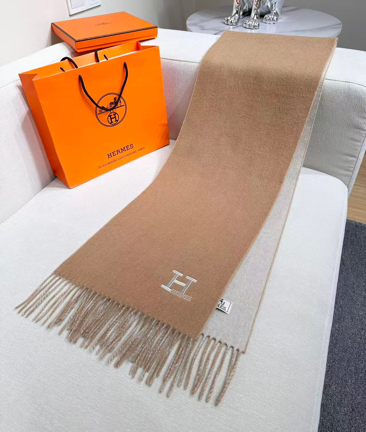 HERMES 26S SCARF 190 IN CASHMERE WOOL BLEND 492374