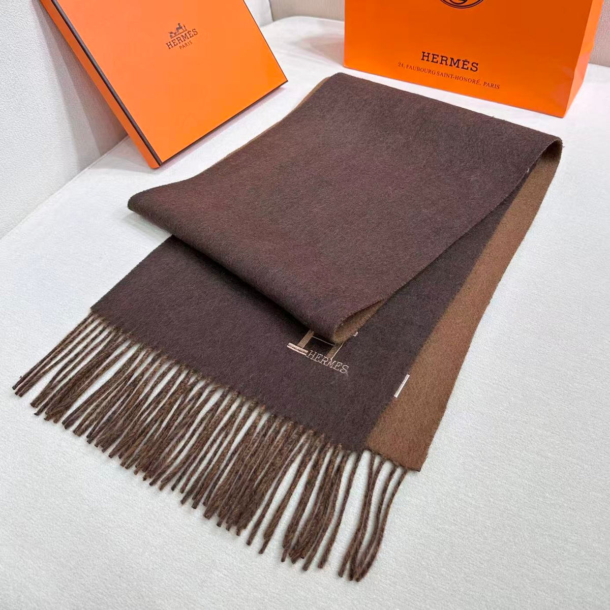 HERMES 26S SCARF 190 IN CASHMERE WOOL BLEND 492375