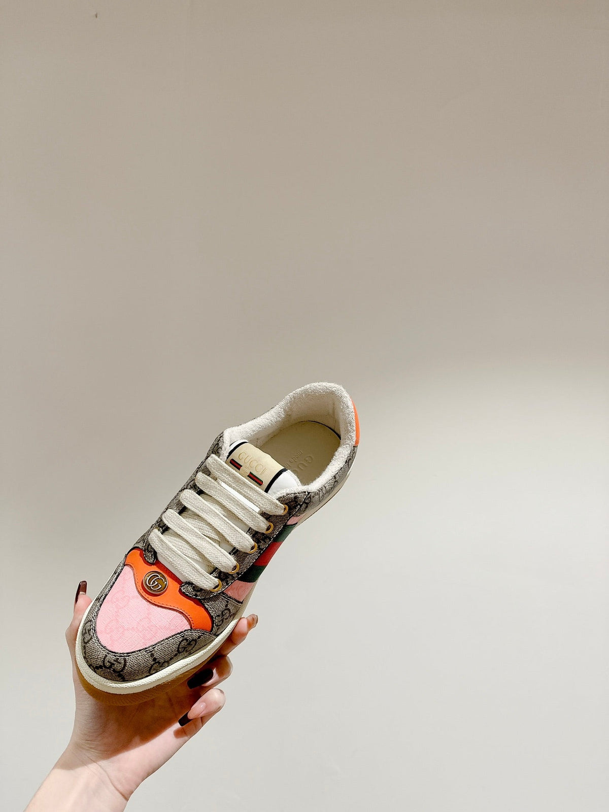 GUCCI 26S SCREENER SNEAKER IN BEIGE MIX LIGHT PINK CANVAS