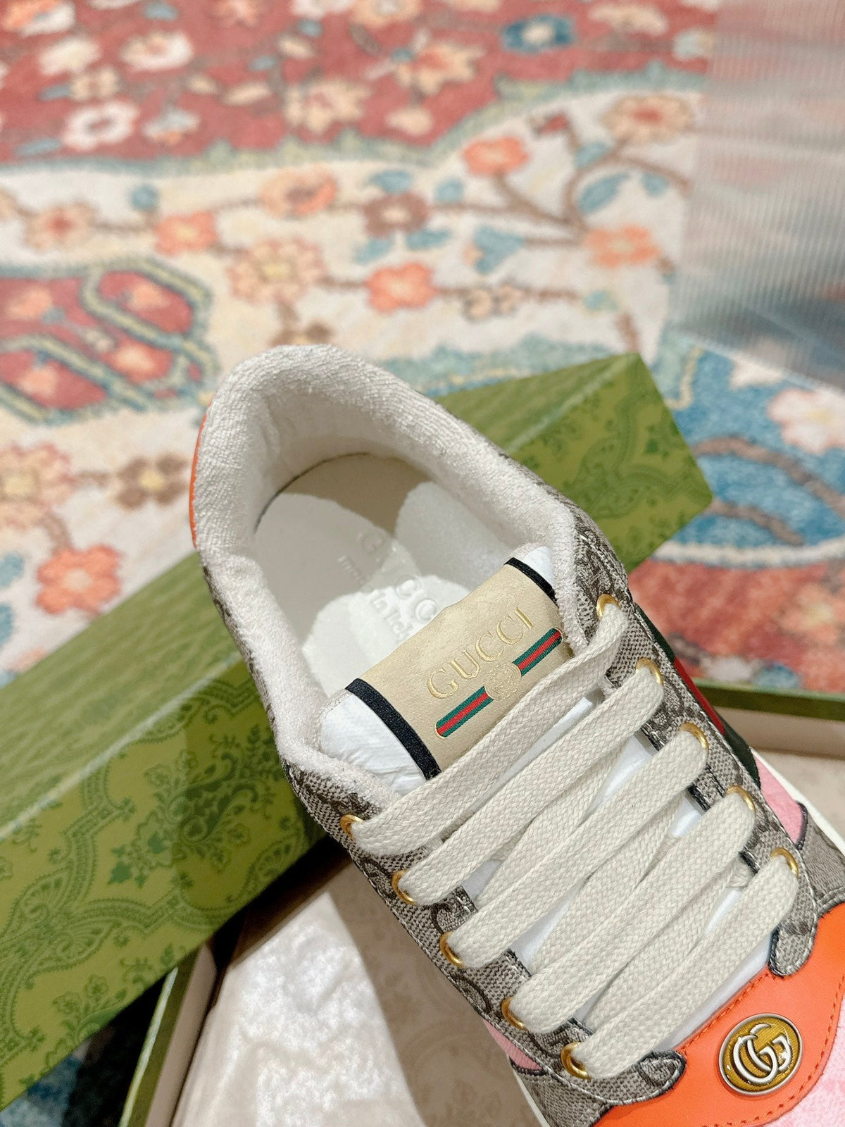 GUCCI 26S SCREENER SNEAKER IN BEIGE MIX LIGHT PINK CANVAS
