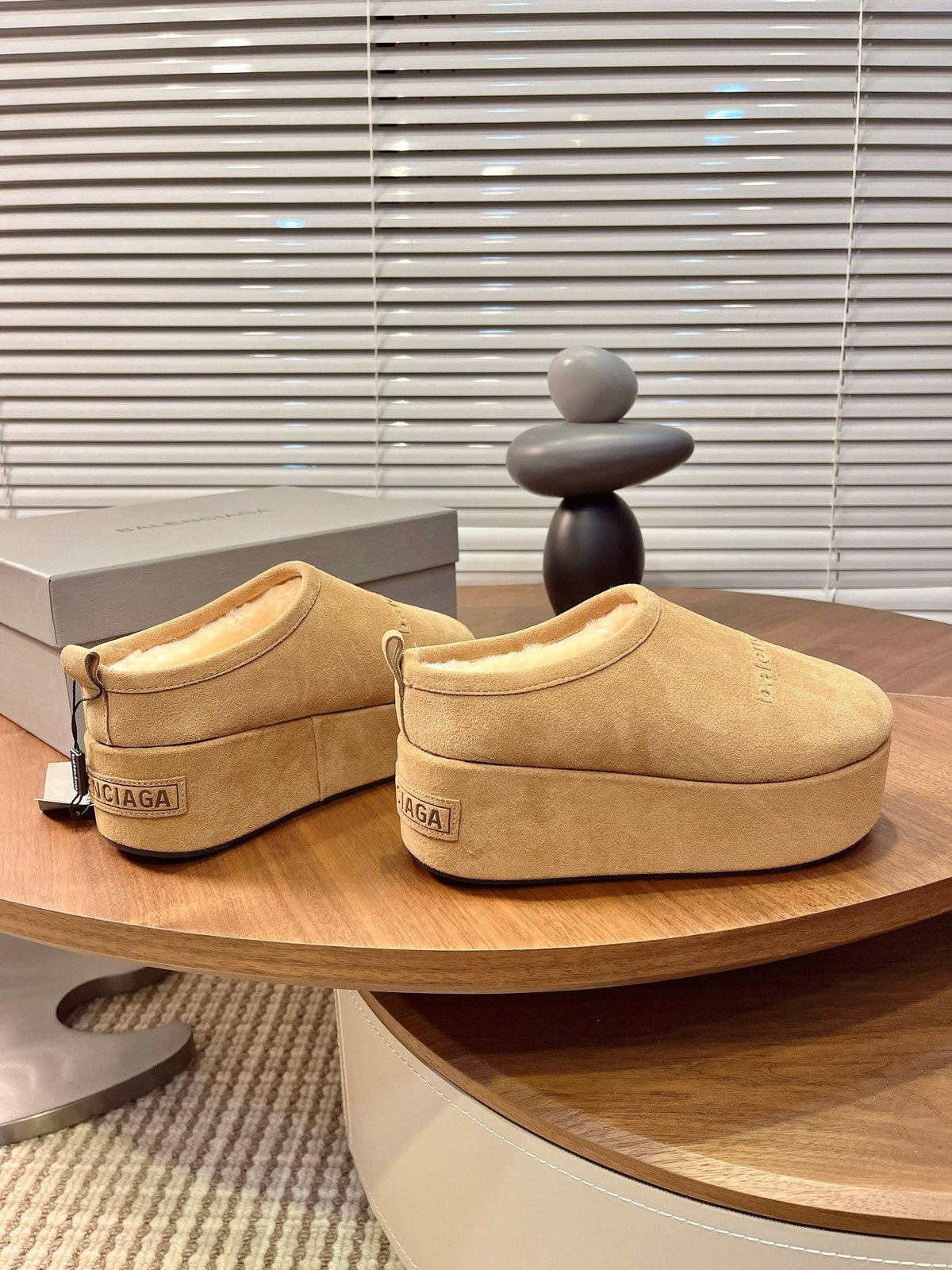 BALENCIAGA 25S AURALEE SLIP-ON 50 MM IN WARM BEIGE BROWN SUEDE