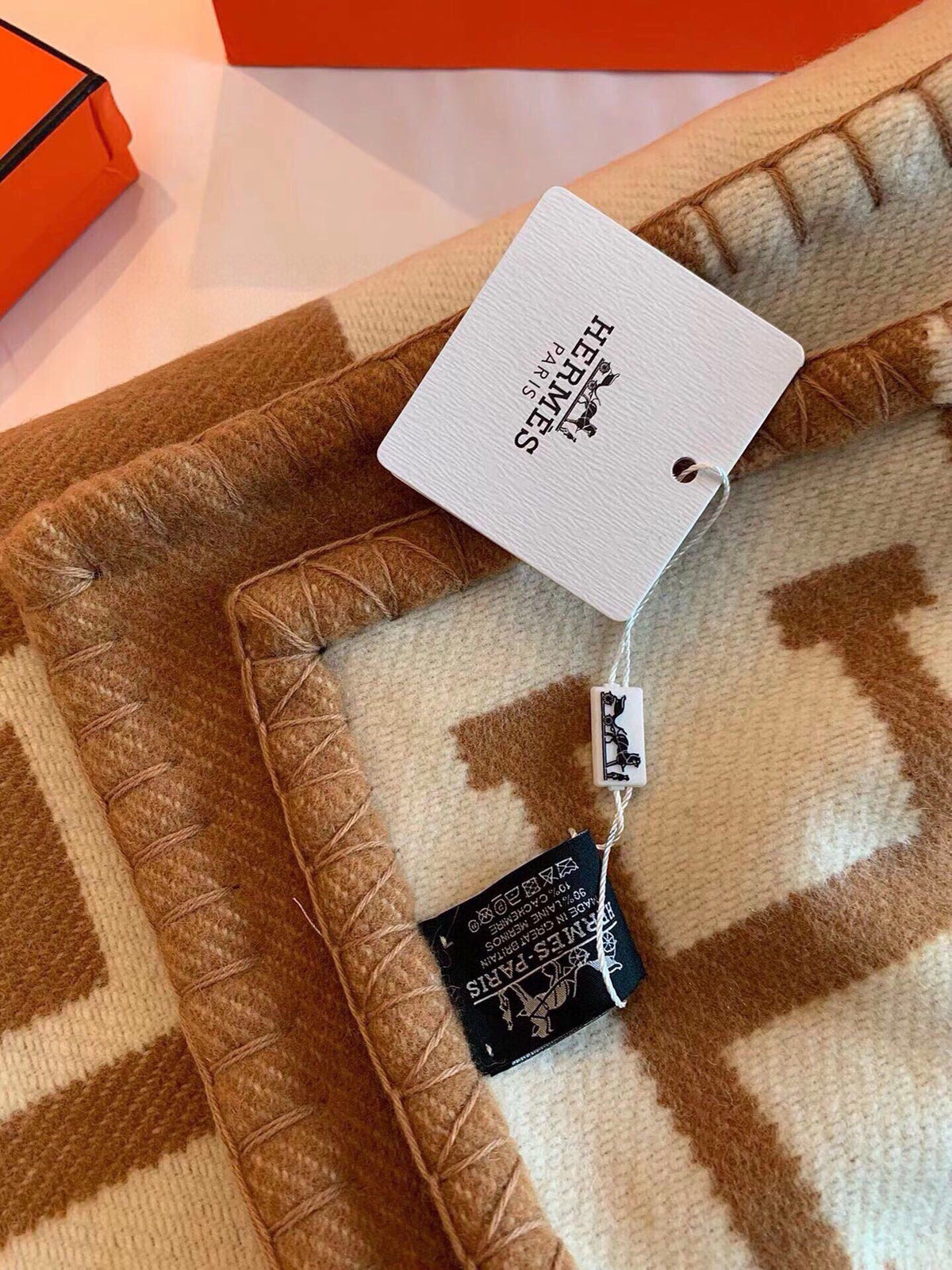 TIGRE BAYADERE BLANAVALON III THROW BLANKET IN CAMEL BROWN CASHMERE 407143